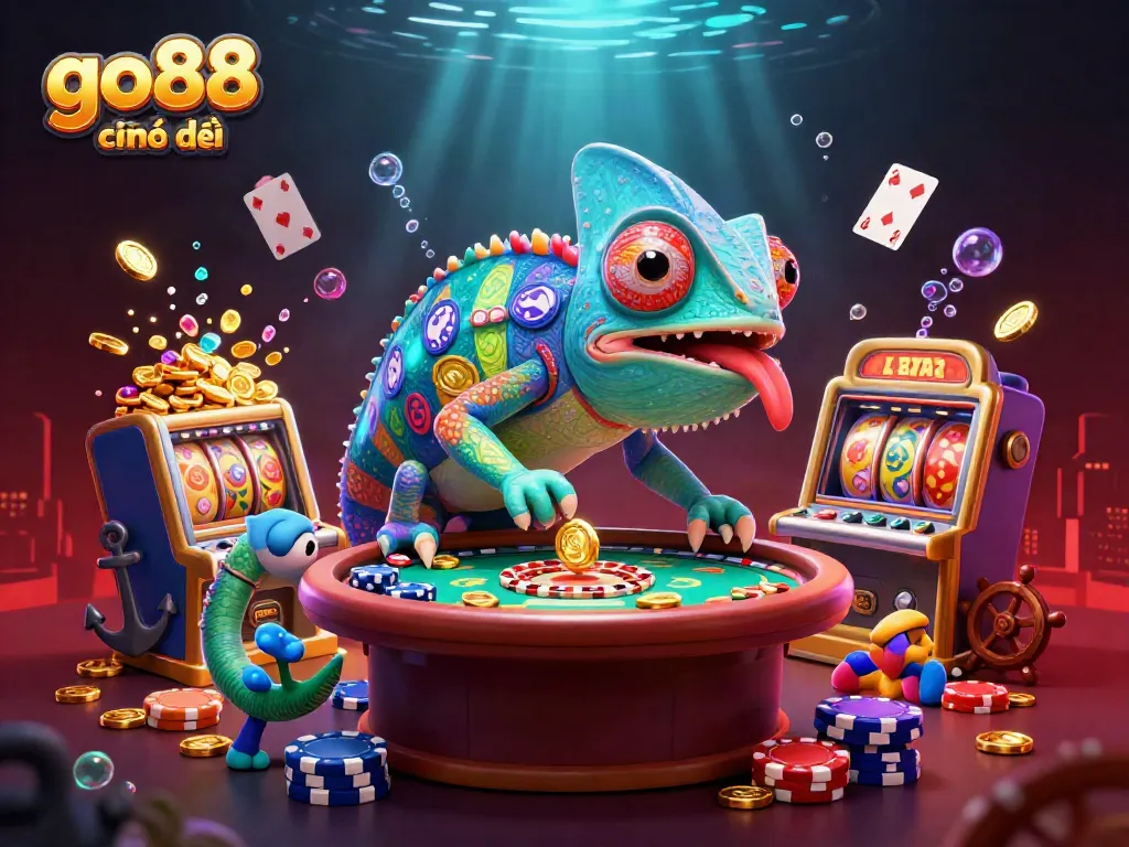 Play games with go88 chính thức at this vibrant underwater casino scene, featuring colorful characters and rich game elements.