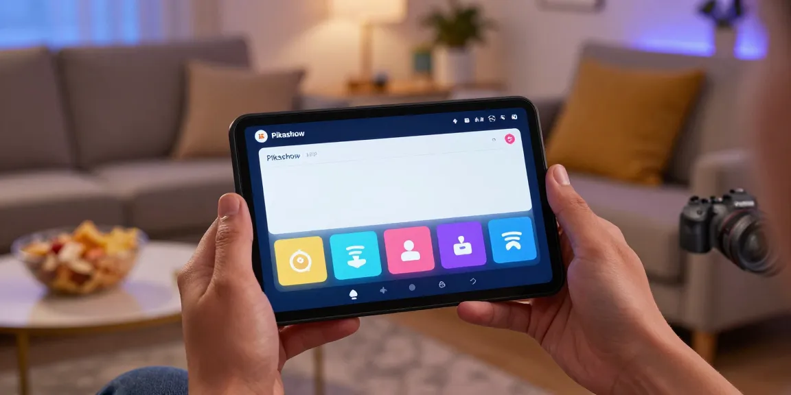 Enjoy free streaming with the Pikashow APK download displayed on a smartphone in a cozy living room.