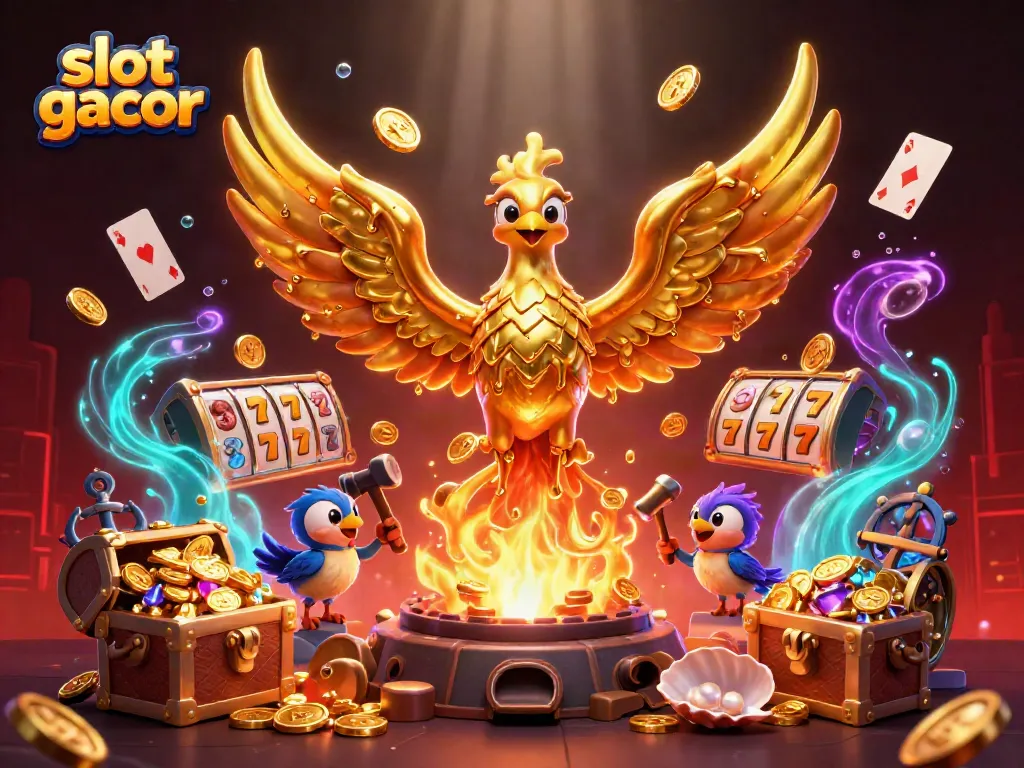 Experience the thrill of slot gacor with a vibrant illustration showcasing winning gameplay and dynamic casino elements.