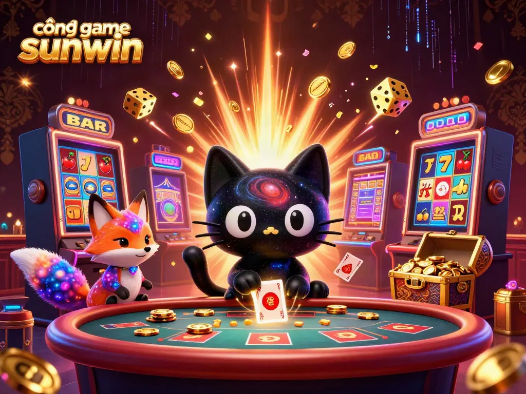 Experience the excitement of cổng game sunwin with cosmic characters and slot machines in action.