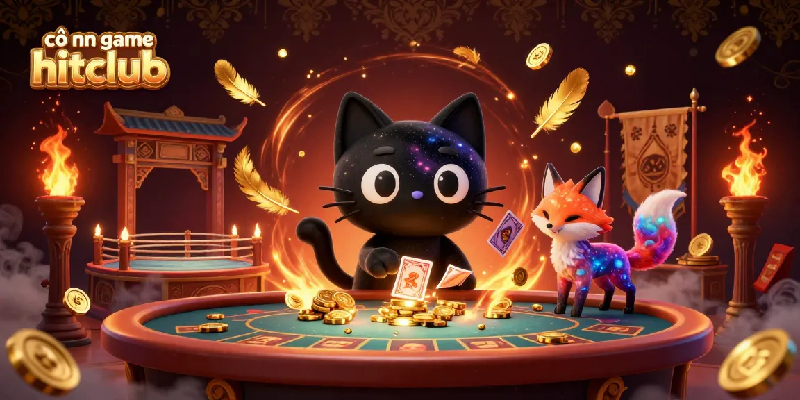 Experience the excitement at cổng game hitclub with this vibrant cosmic casino scene featuring colorful characters and casino elements.