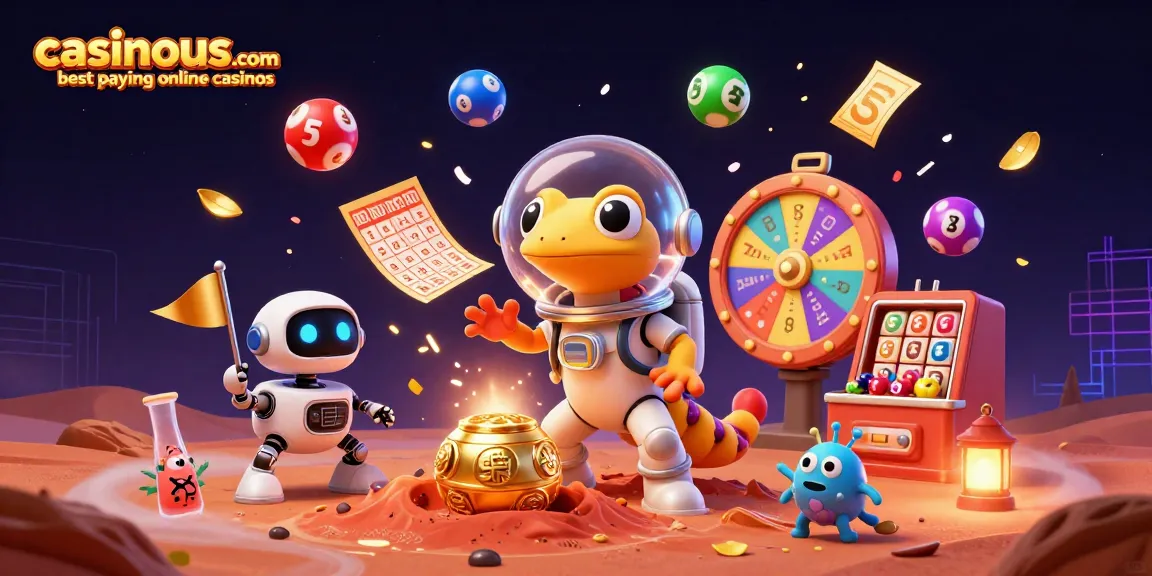 Experience exhilarating gaming at casinous.com best paying online casinos with a dynamic, vibrant 3D Martian gecko scene!