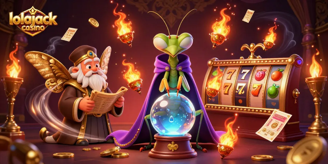 Experience thrilling gameplay at lolajack casino with a dynamic illustration of fortune tellers and slot elements.